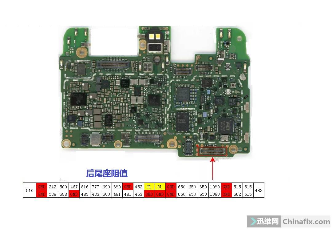 华为荣耀v8元件分布图和阻值图