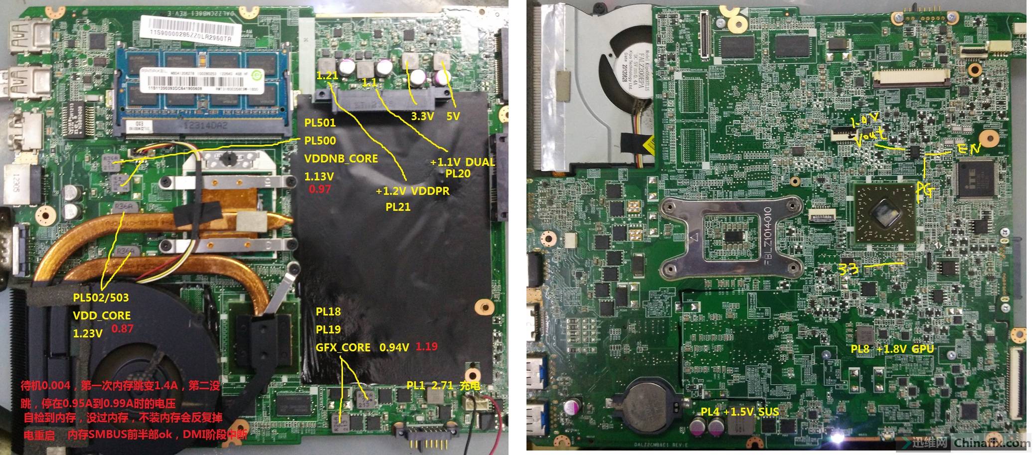 a8的cpu过内存前后电压对比修复联想z485板号lz2c电流095不亮