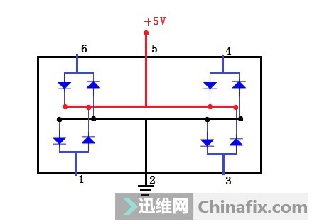 六腳貼片二極管dn內部圖