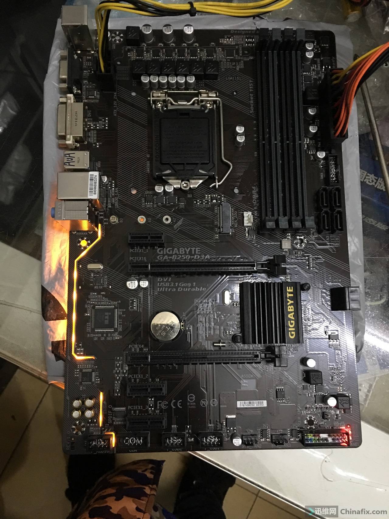 快修技嘉b250d3a大板进水后上电保护