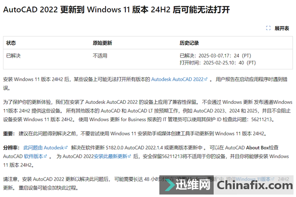 ԷWin11 24H2΢AutoCAD 2022豸